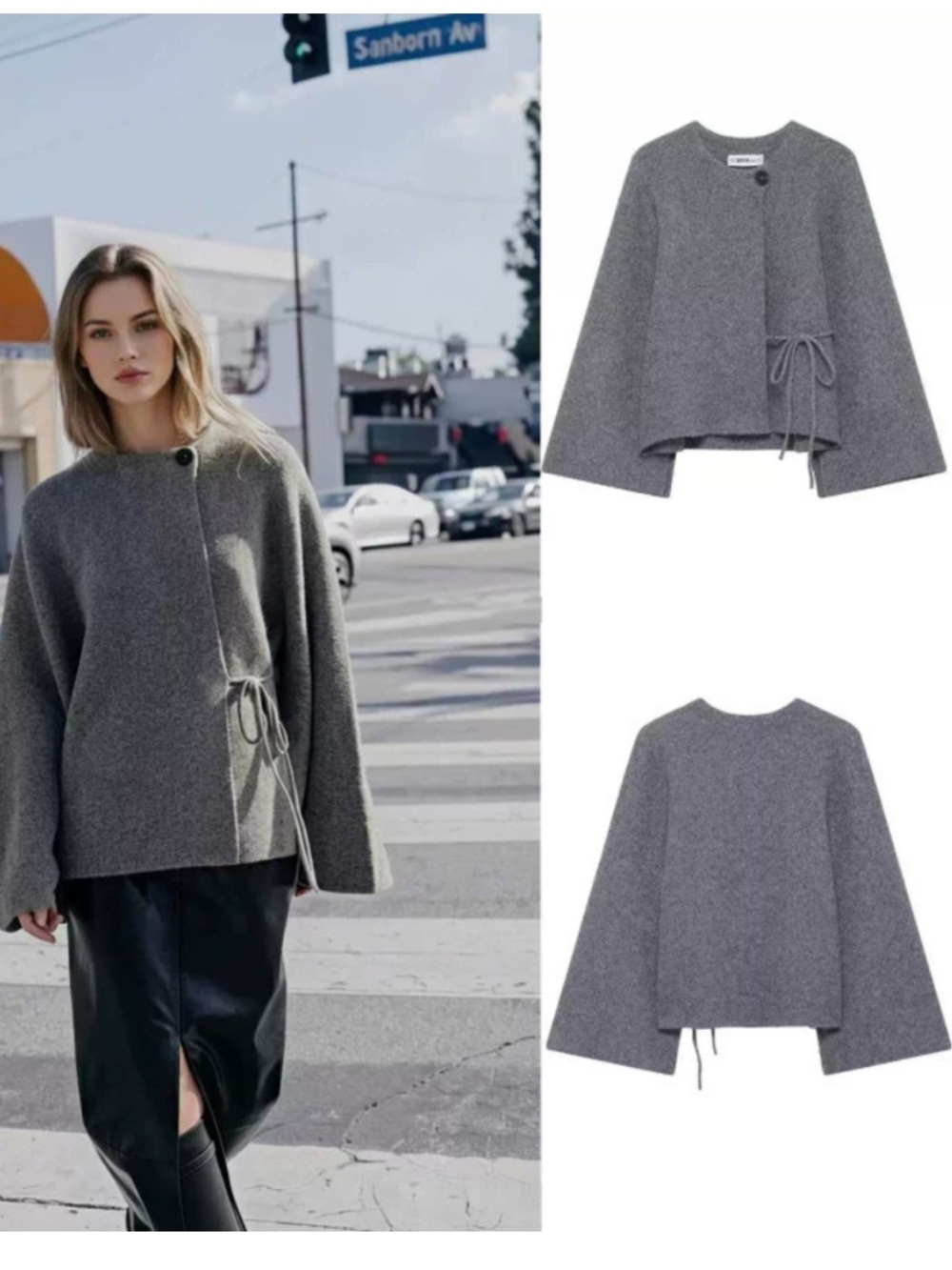 Zara NWT Gray Wool Blend Cape Cardigan Jacket M 2756/146/811